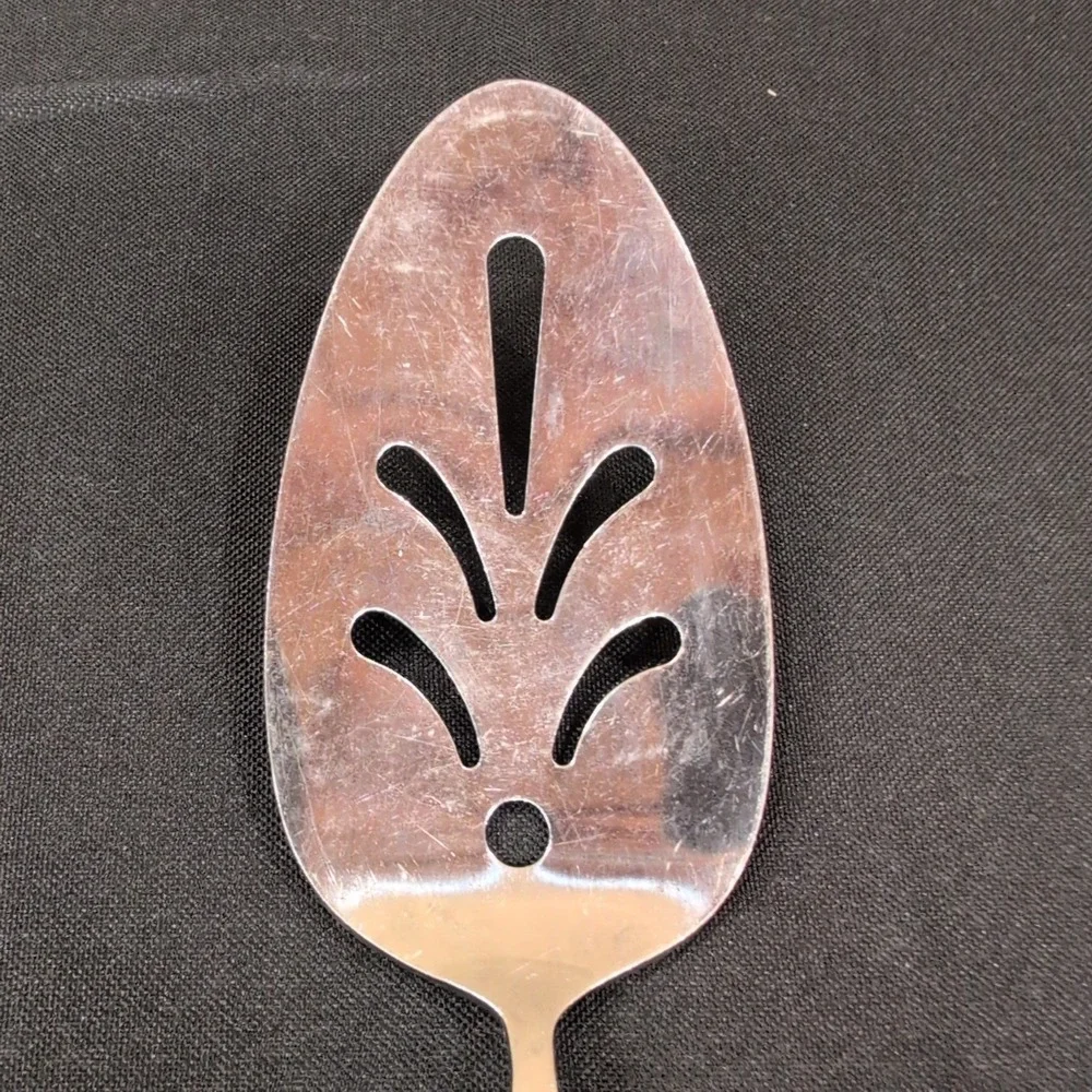 Gold Standard Stainless Japan Slotted Pie Cake Server Floral Handle Silver Tone